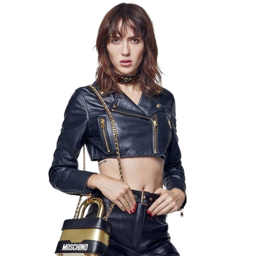 h&m moschino leather jacket size medium 6 biker